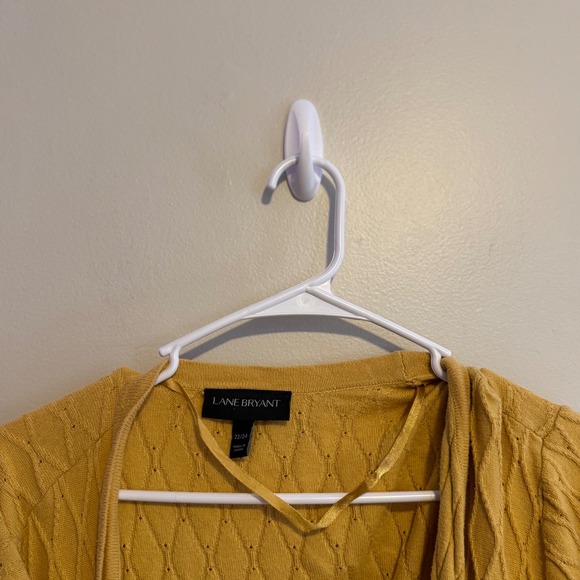 Women's Yellow Diamond Knit Long Sleeve Open Front Cardigan Sweater Plus 22/24 - Picture 2 of 4